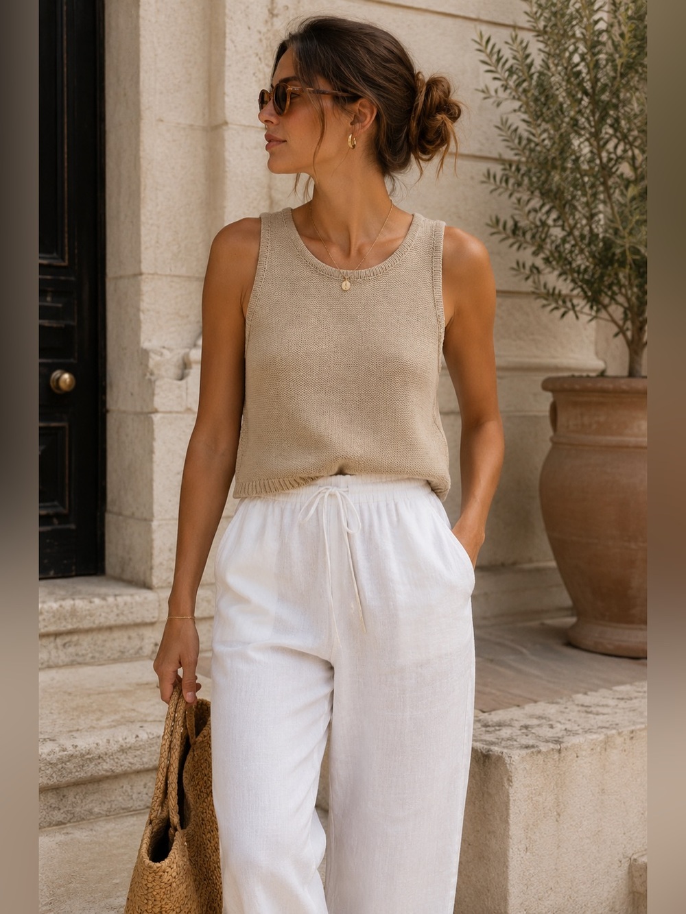 NWT Papermoon Knit Sweater Tank Neutral Beige Sleeveless Minimalist Top Size S